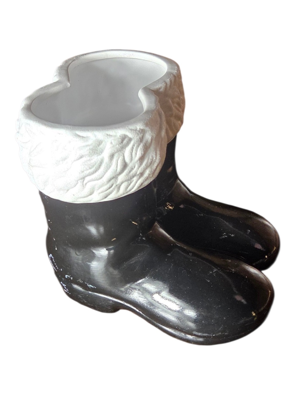 Festive Ceramic Boot Vase - Black with White Trim
